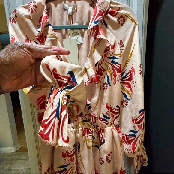 NWT Joie | 100% Silk Nour Pink Sky Floral Long Sleeve Peplum Mini Dress - Picture 6 of 12